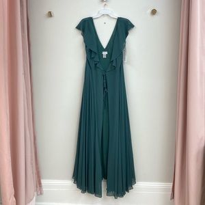 Levkoff evergreen bridesmaid wrap dress